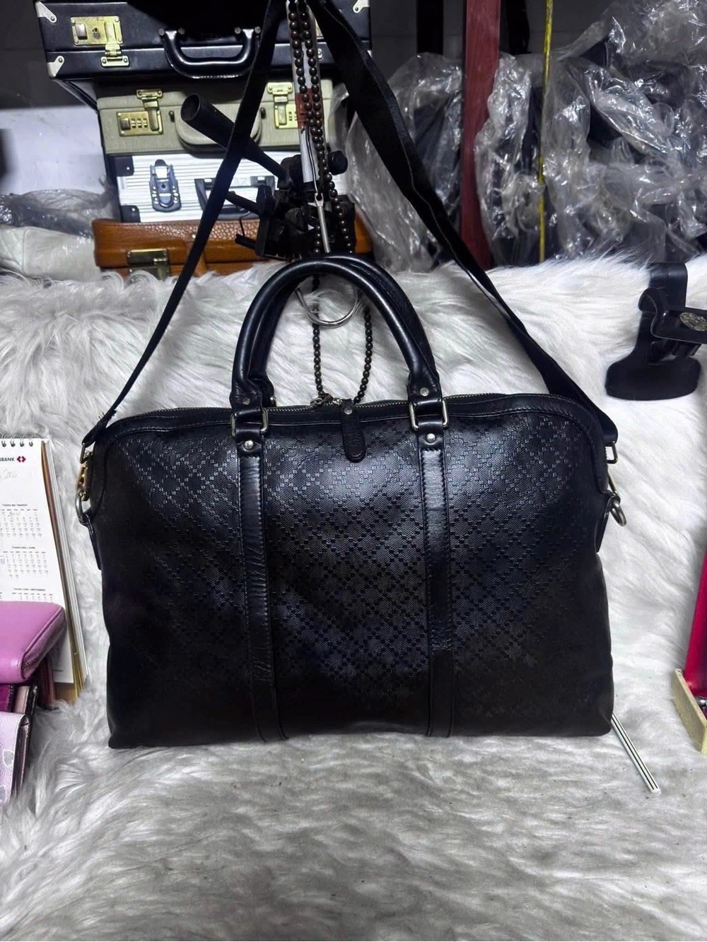 Black Men's Leather Weekender Bag